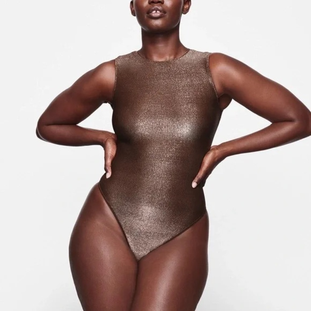 SKIMS brown glitter tank top bodysuit